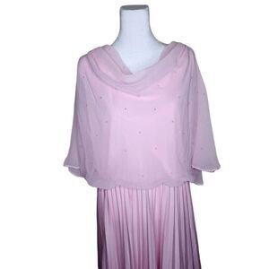 Vintage 80s Blouson Pleated Dress Capelet Womens Size XL Pink